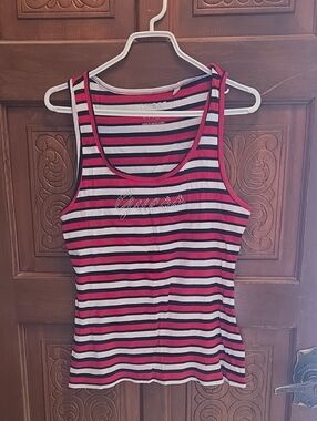 3 For $40 Guess Pink, Black and White Striped Tank Top